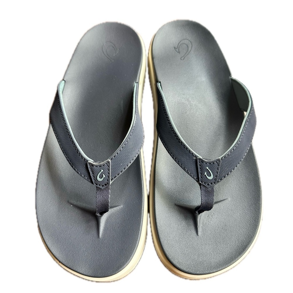 Olukai Nu A Pio Black Platform Thong Flip Flop Minimalist Sandal Womens Size 9